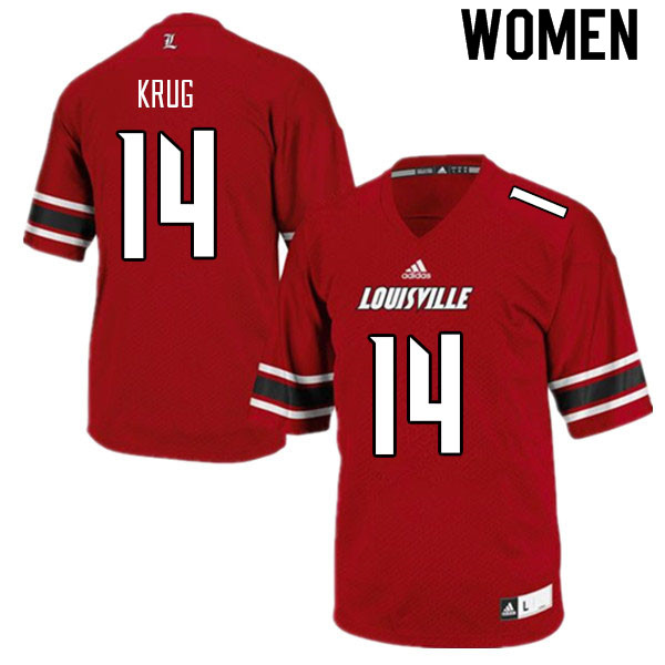 Women #14 Gabe Krug Louisville Cardinals College Football Jerseys Sale-Red - Click Image to Close